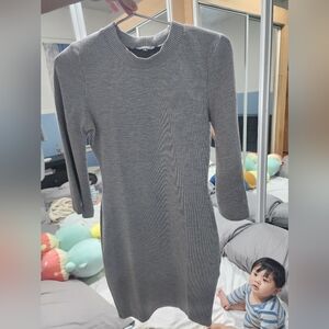 Gray Ribbed Knit Dress